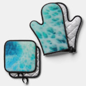 Blue Crush - Abstract Coastal Artwork  鍋つかみ&鍋敷きセット (正面/裏面)