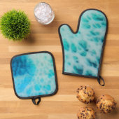 Blue Crush - Abstract Coastal Artwork  鍋つかみ&鍋敷きセット (トップダウン)