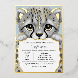 Blue Cub Baby Shower 箔招待状