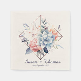 Blue Cube-Flower-2: Personalized Wedding Napkins スタンダードカクテルナプキン