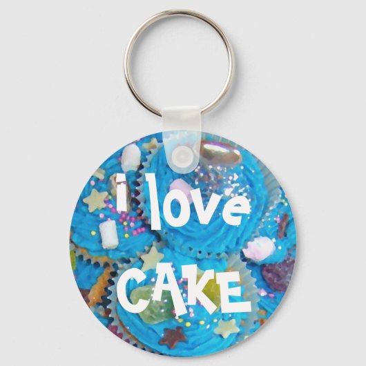 Blue Cupcakes 'i love CAKE'キーチェーン キーホルダー (正面)