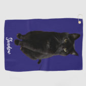 Blue Custom Black Cat Photo and Name Personalized ゴルフタオル (横)