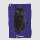 Blue Custom Black Cat Photo and Name Personalized ゴルフタオル (正面)