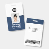 Blue | Custom Employee Photo, Logo, Name バッジ (表裏)