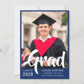 Blue Custom Graduation Announcement & Party Invite 招待状 (正面)