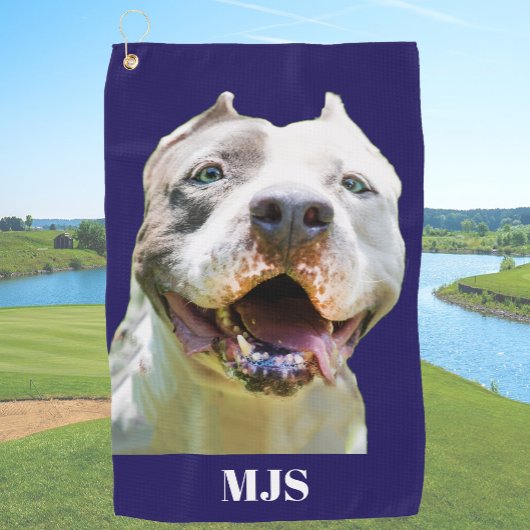 Blue Custom Monogram Dog Photo Personalized ゴルフタオル