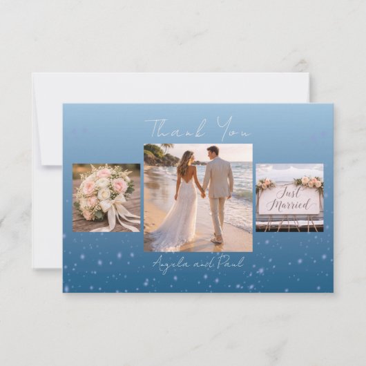 Blue Custom Photo Wedding Thank You Card Flat サンキューカード (正面)