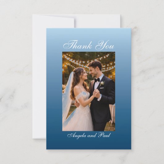 Blue Custom Photo Wedding Thank You Card Flat サンキューカード (正面)