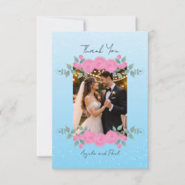 Blue Custom Photo Wedding Thank You Card Flat サンキューカード