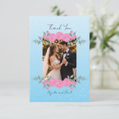 Blue Custom Photo Wedding Thank You Card Flat サンキューカード (スタンド正面)