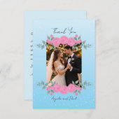 Blue Custom Photo Wedding Thank You Card Flat サンキューカード (正面/裏面)