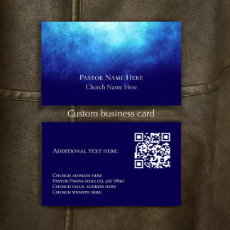 Blue Custom Text Christian Church Pastor QR Code 名刺