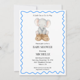 Blue Cute Baby Elephant Baby Shower Invitation  招待状