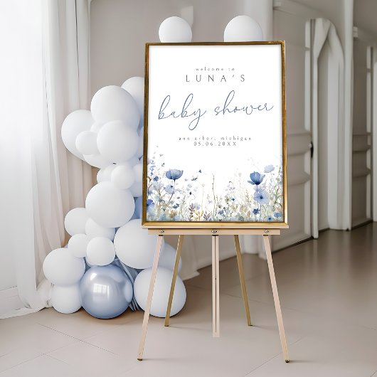 Blue Cute Baby In Bloom Wildflower Welcome Poster ポスター