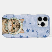 blue Cute Cat Phone Case Kawaii Kitten Aesthetic iPhoneケース (裏面横)