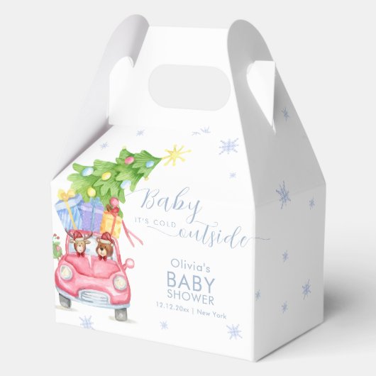 Blue Cute Cold Outside Reindeer Bear Baby Shower  フェイバーボックス (正面)