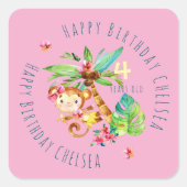 Blue Cute Monkey Personalized Happy Birthday スクエアシール (正面)