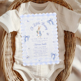 Blue Cute Rabbit Gingham lace Baby Shower 招待状