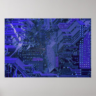 Blue Cyber Circuit Board Tech Electronics ポスター