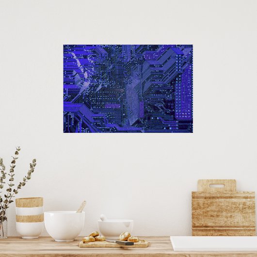 Blue Cyber Circuit Board Tech Electronics ポスター (キッチン)