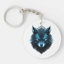 Blue Cyber Wolf Graphic キーホルダー