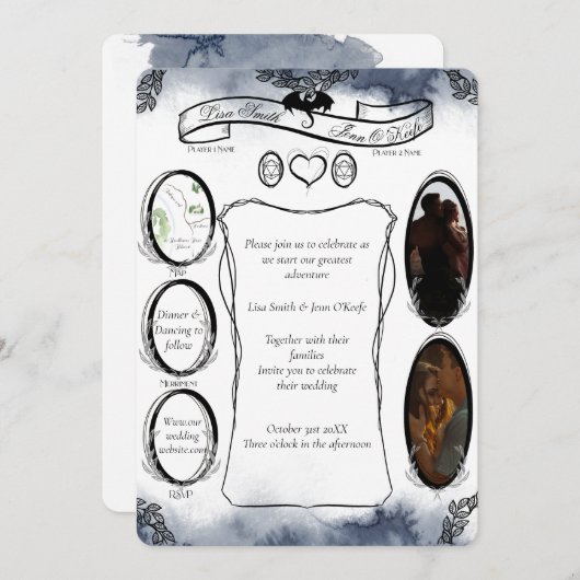 Blue D20テーブルトップRPGファンタジーサイコロ結婚ズのInvitat 招待状 (正面/裏面)