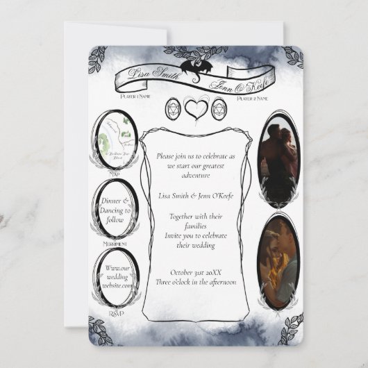 Blue D20テーブルトップRPGファンタジーサイコロ結婚ズのInvitat 招待状 (正面)