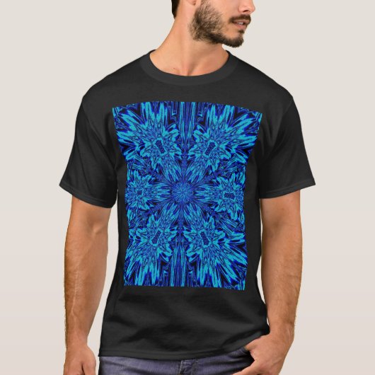Blue Daisy Bohemian Abstract Floral Graphic  Tシャツ (正面)