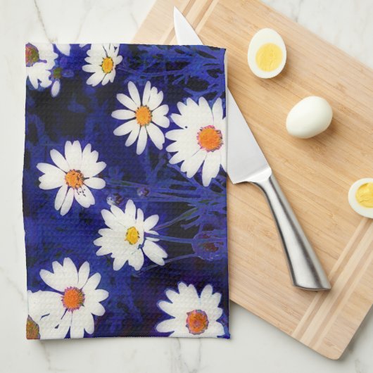 Blue Daisy Garden Art Kitchen Towel キッチンタオル (四つ折り)
