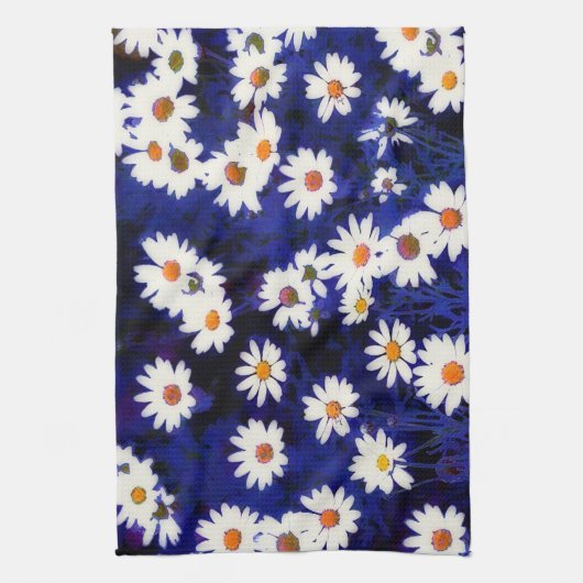 Blue Daisy Garden Art Kitchen Towel キッチンタオル (縦)