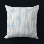 Blue Daisy Striped Pattern クッション<br><div class="desc">Charming decorative throw pillow featuring a soft blue daisy floral pattern over delicate vertical stripes. This cute botanical cushion brings a calm and cozy cottagecore aesthetic to living rooms, bedrooms, dorm rooms, and farmhouse interiors. Perfect for spring and summer home decor, floral lovers, and anyone looking to add a soft...</div>