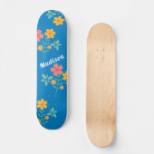 Blue Daisy Vintage Bouquet Pattern Skateboard スケートボード (正面)