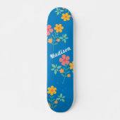 Blue Daisy Vintage Bouquet Pattern Skateboard スケートボード (正面)