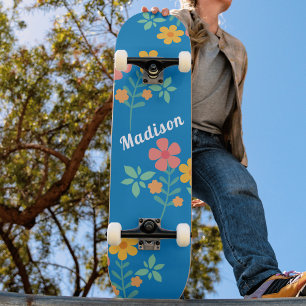 Blue Daisy Vintage Bouquet Pattern Skateboard スケートボード