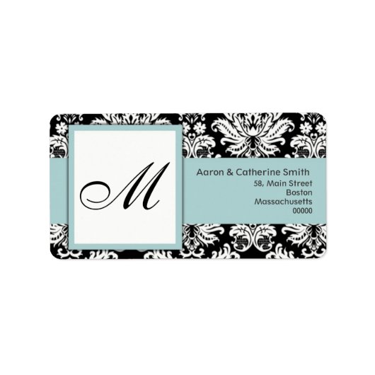 Blue Damaskカスタマイズ可能住所 シール (正面)