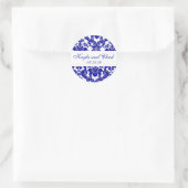 Blue Damask Monogram ラウンドシール (バッグ)