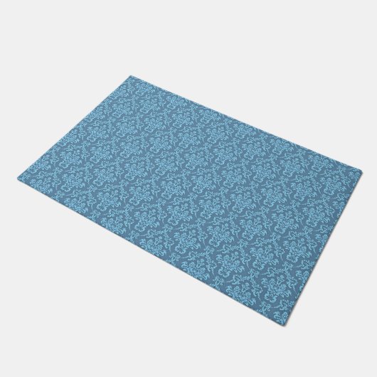 Blue Damask Pattern ドアマット (アングル)