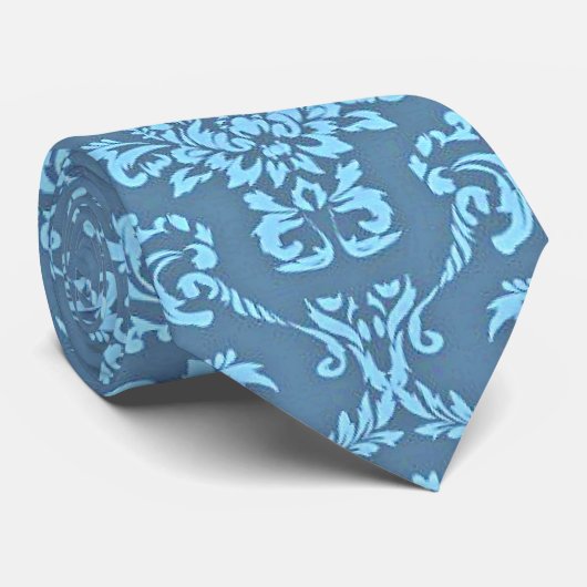 Blue Damask Pattern ネクタイ (ロール)