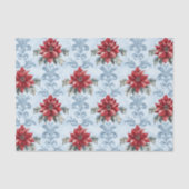 Blue Damask Pattern with Red Poinsettia Flowers 薄葉紙 (正面)