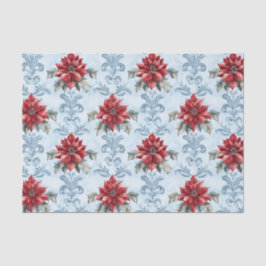 Blue Damask Pattern with Red Poinsettia Flowers 薄葉紙