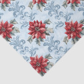 Blue Damask Pattern with Red Poinsettia Flowers 薄葉紙 (詳細)