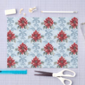Blue Damask Pattern with Red Poinsettia Flowers 薄葉紙 (クラフト)