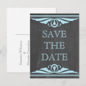 Blue Deco Chalkboard日付ポストカードを保存 案内ポストカード (正面/裏面)