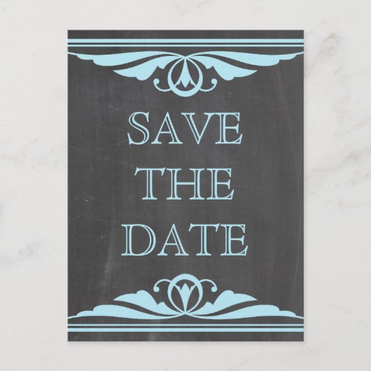 Blue Deco Chalkboard日付ポストカードを保存 案内ポストカード (正面)