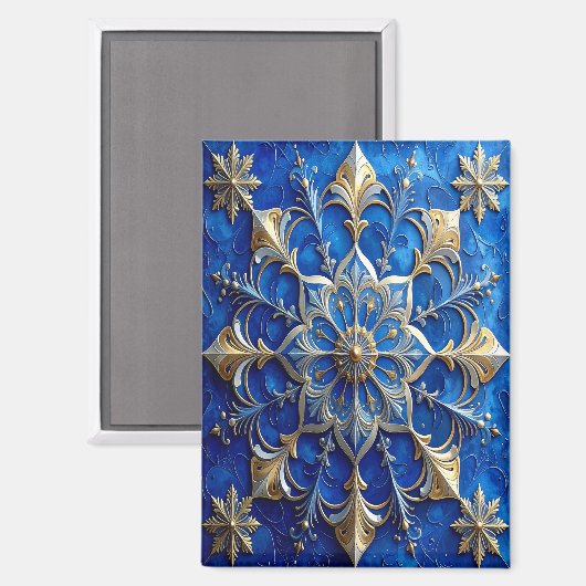 Blue Decorative Christmas Holiday Magnet マグネット (正面/裏面)