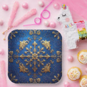 Blue Decorative Christmas Holiday Paper Plate ペーパープレート (パーティー)