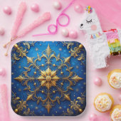 Blue Decorative Christmas Holiday Paper Plate ペーパープレート (パーティー)