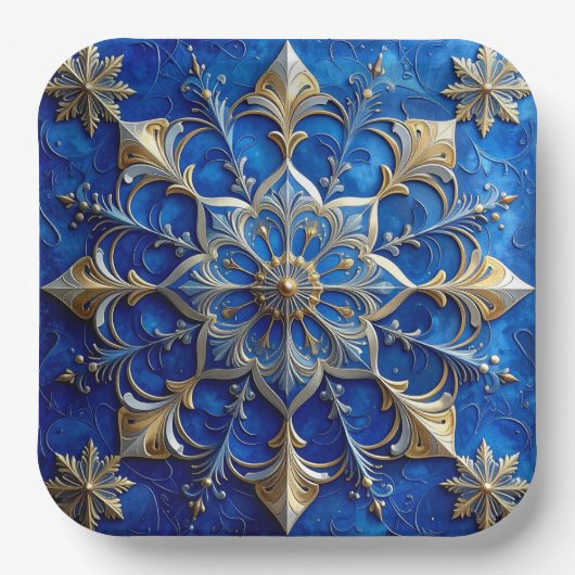 Blue Decorative Christmas Holiday Paper Plate ペーパープレート (正面)