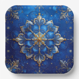 Blue Decorative Christmas Holiday Paper Plate ペーパープレート
