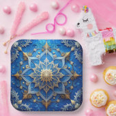 Blue Decorative Christmas Holiday Paper Plate ペーパープレート (パーティー)